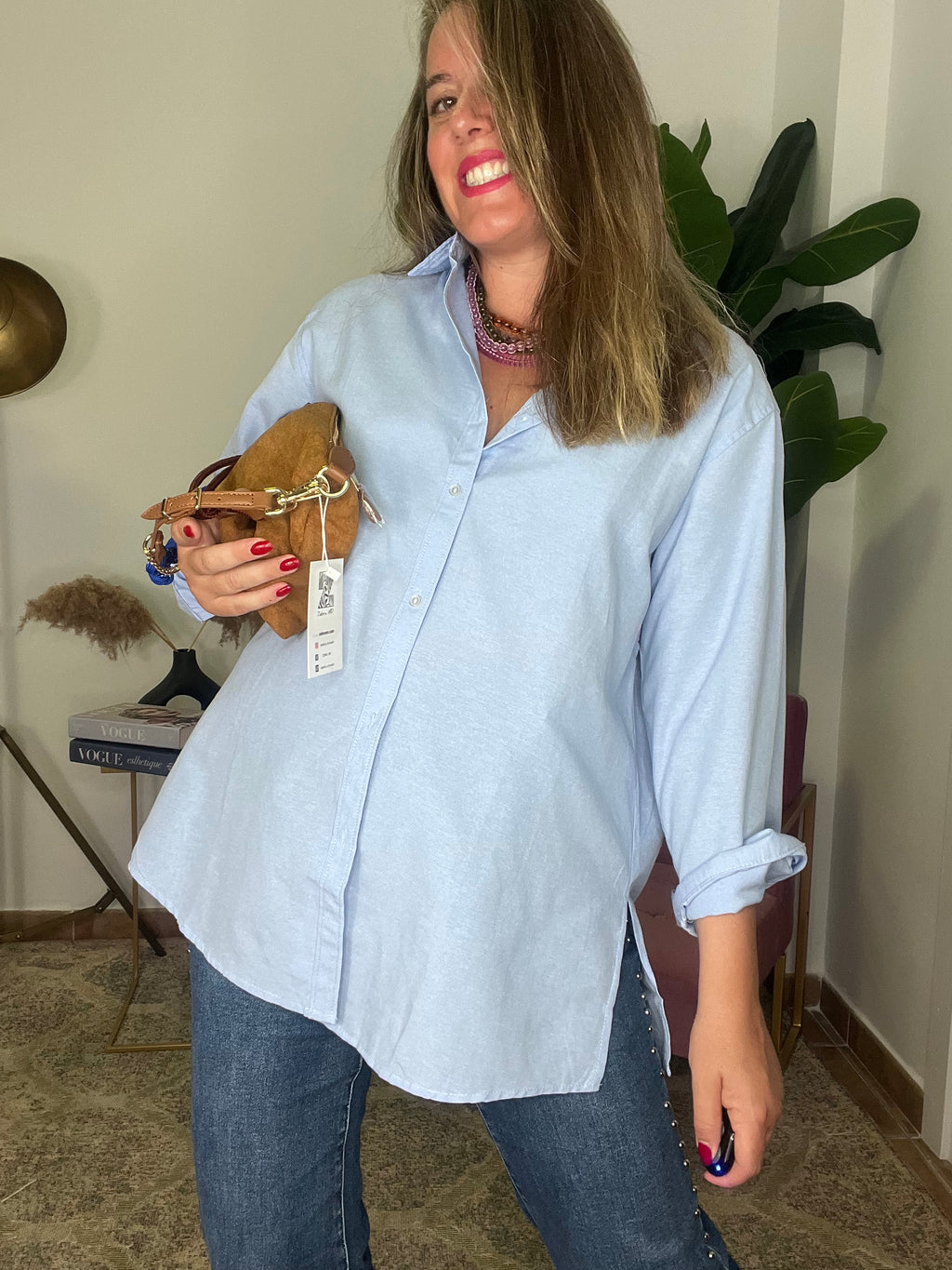 Camisa Basic Over Celeste