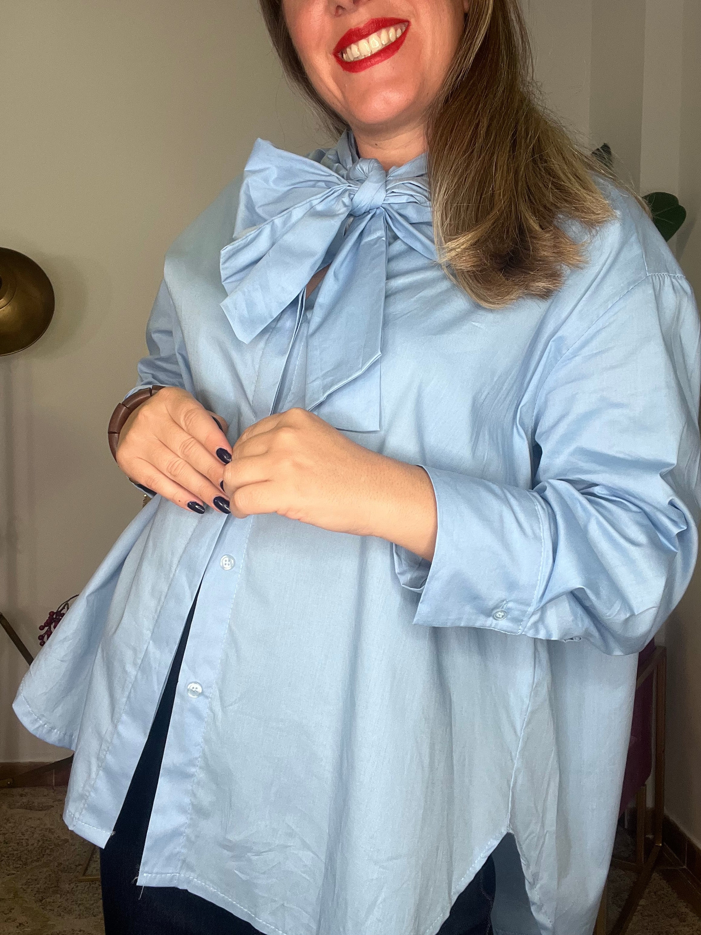 Camisa Over Lazada Celeste